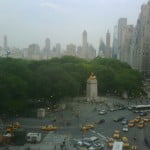 View over Columbus Circle across Central Park and toward Fifth Avenue.